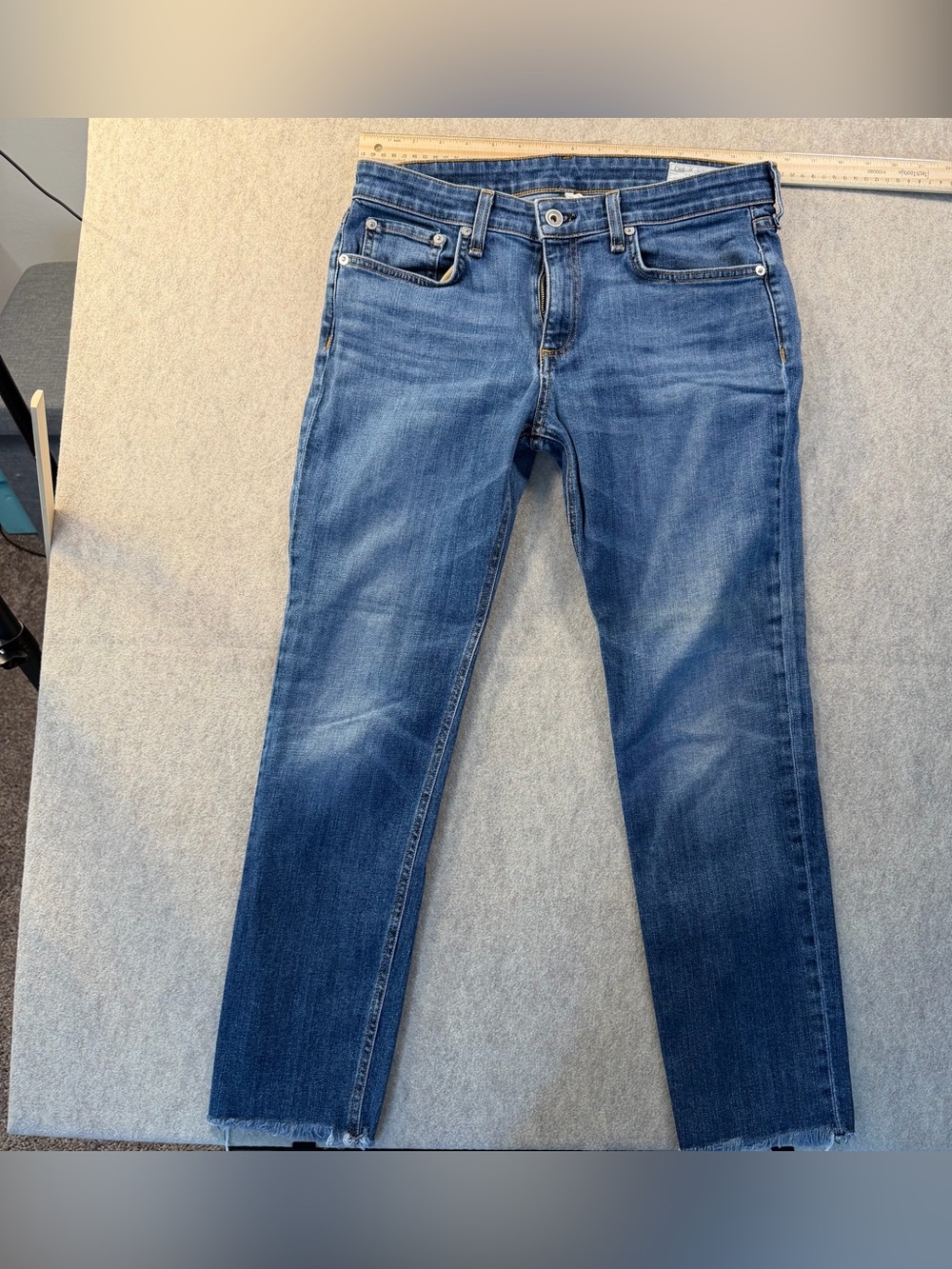 Rag & Bone low rise slim boyfriend jeans. Raw hem, Size 28
